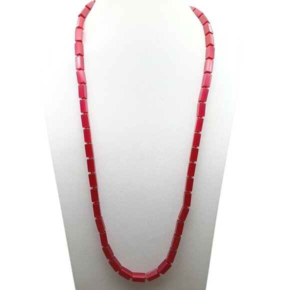 Vintage Moonglow Lucite Red Bead Necklace With Gold-Tone Clasp - Picture 1 of 3